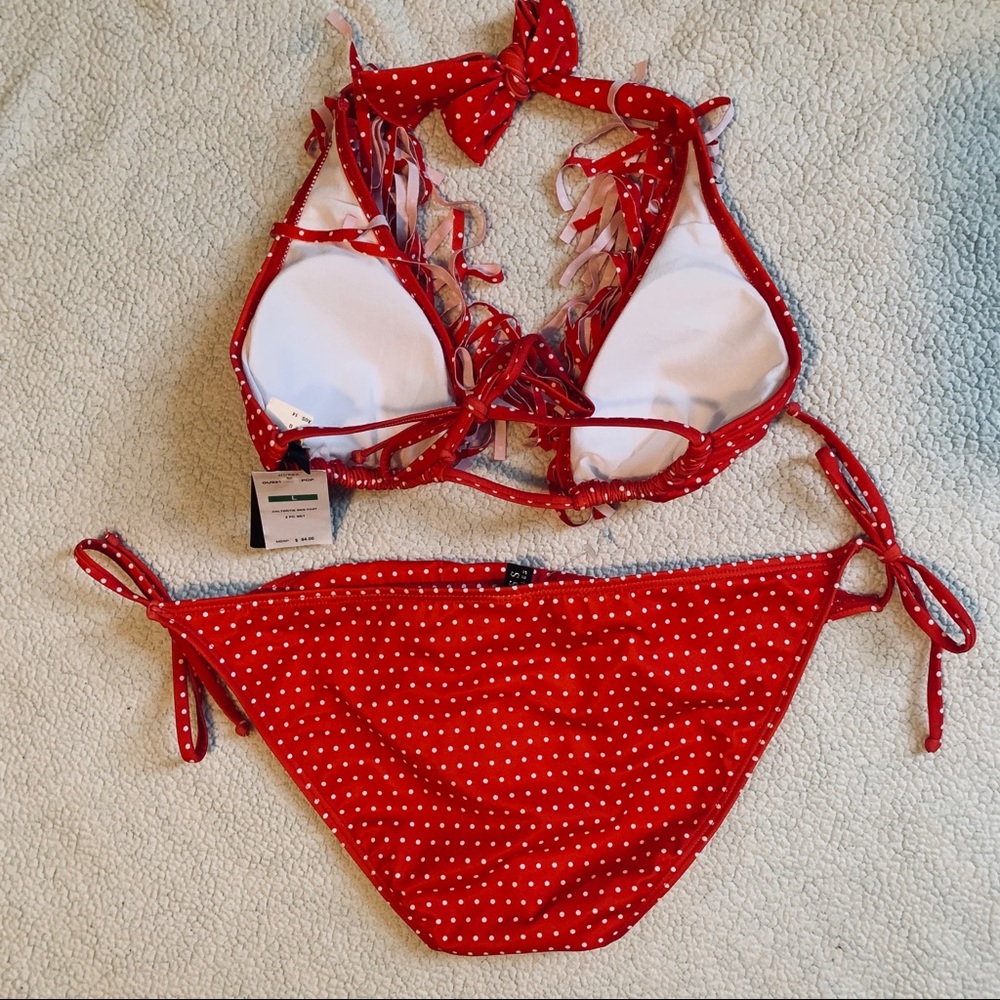 Guess Red and White Polka Dot Fringe String Bikini - Picture 5 of 5